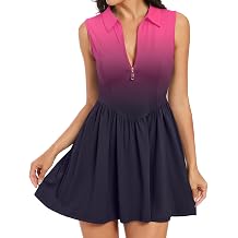 Viracy Golf Dress Women's Sleeveless Polo Collar Zip Front Athletic Plus Size Flared Workout Pink Black Dresses for Tennis, Yoga with Shorts & Pockets