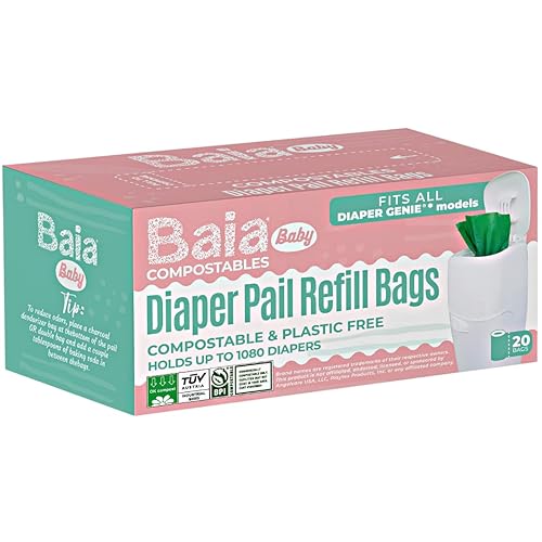 Baia Bolsas compostables para bebés compatibles con pañales Genie, con capacidad para hasta 1080 pañales, repuestos de cubo de pañales alternativos