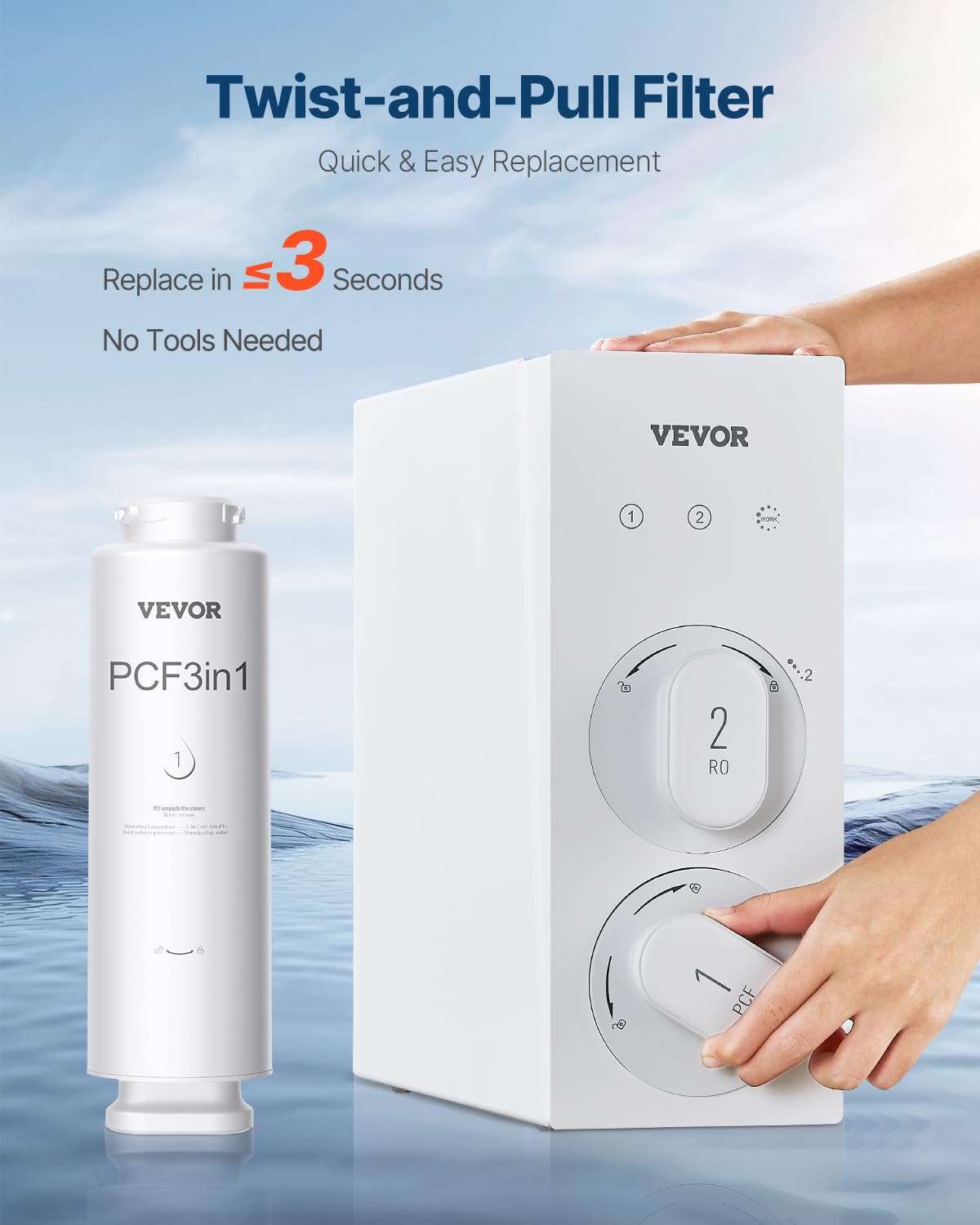 VEVOR Système d'osmose inverse, 5 couches, remplacement filtre à eau par osmose inverse, réduit chlore et odeurs, filtre composite PCF, pour système filtration d'eau sous évier SS-001, SS-003, SS-005