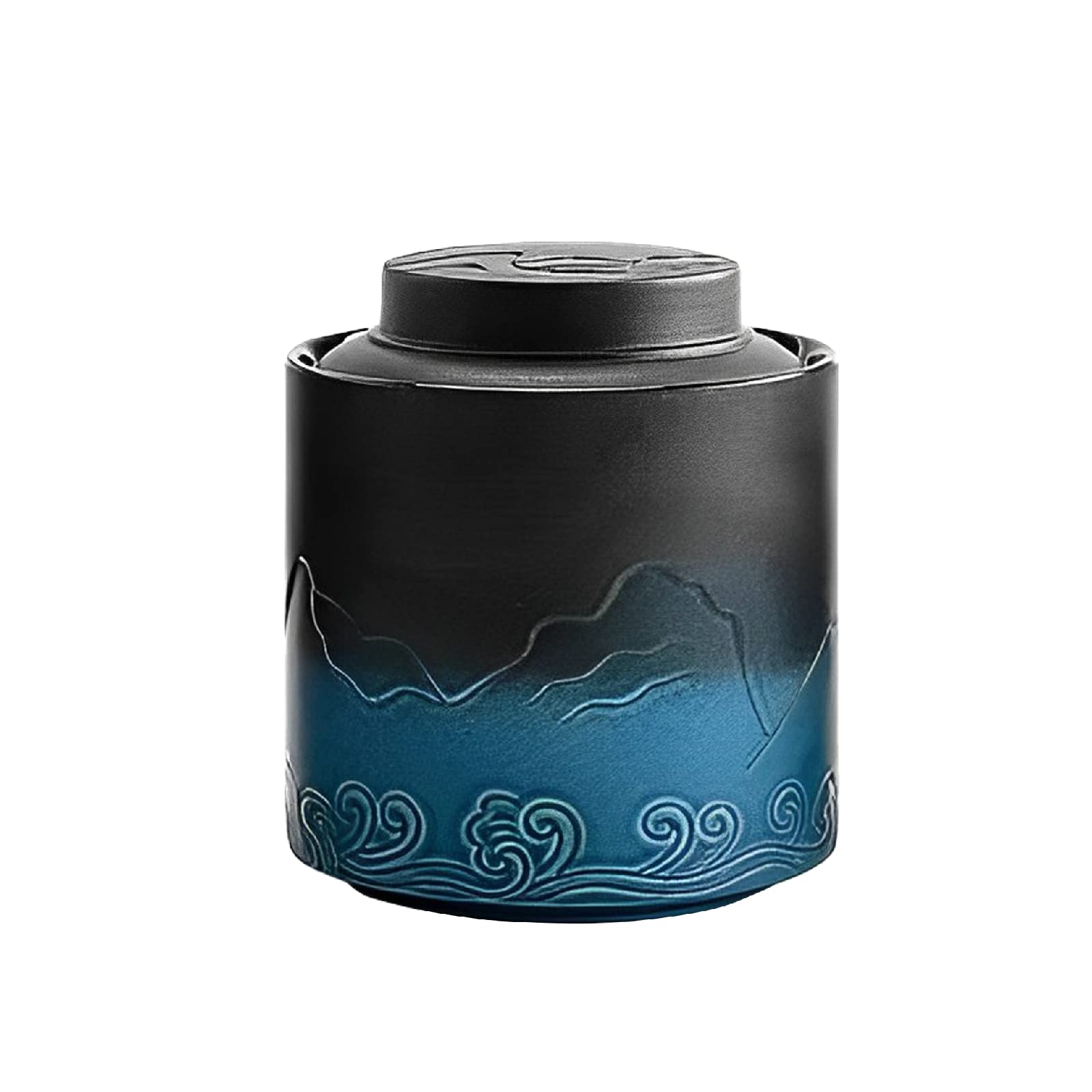 Small urn Human Ashes Keepsake - Black Blue Gradient 5.5 inches Ceramic urns， Capacity 40 Cubic inches Sea Wave Memorial Funeral urn for Human, Pets - Qnty 1