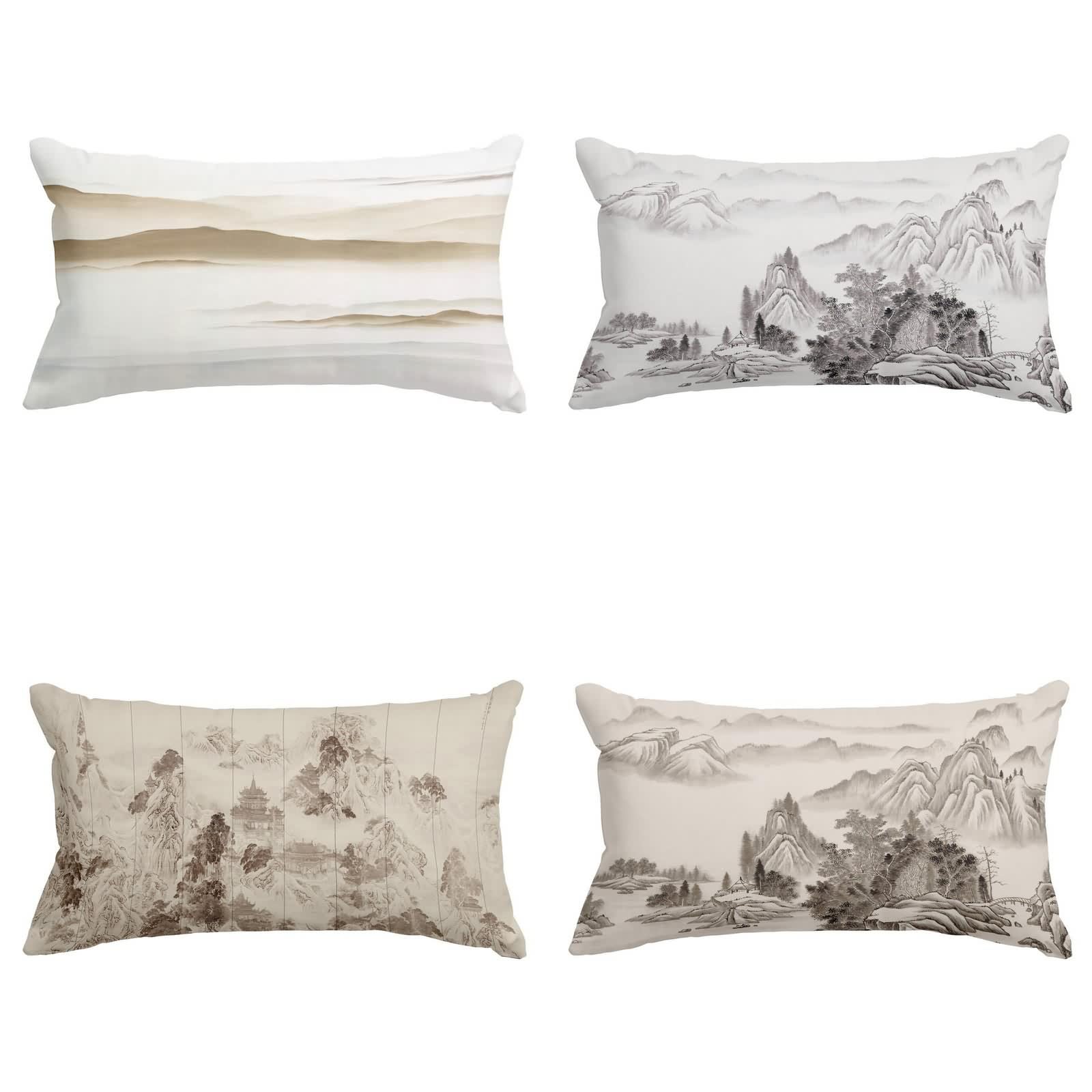 Housse coussin impermeable exterieur CEVAN en lin soie style Feng Shui 50x75cm