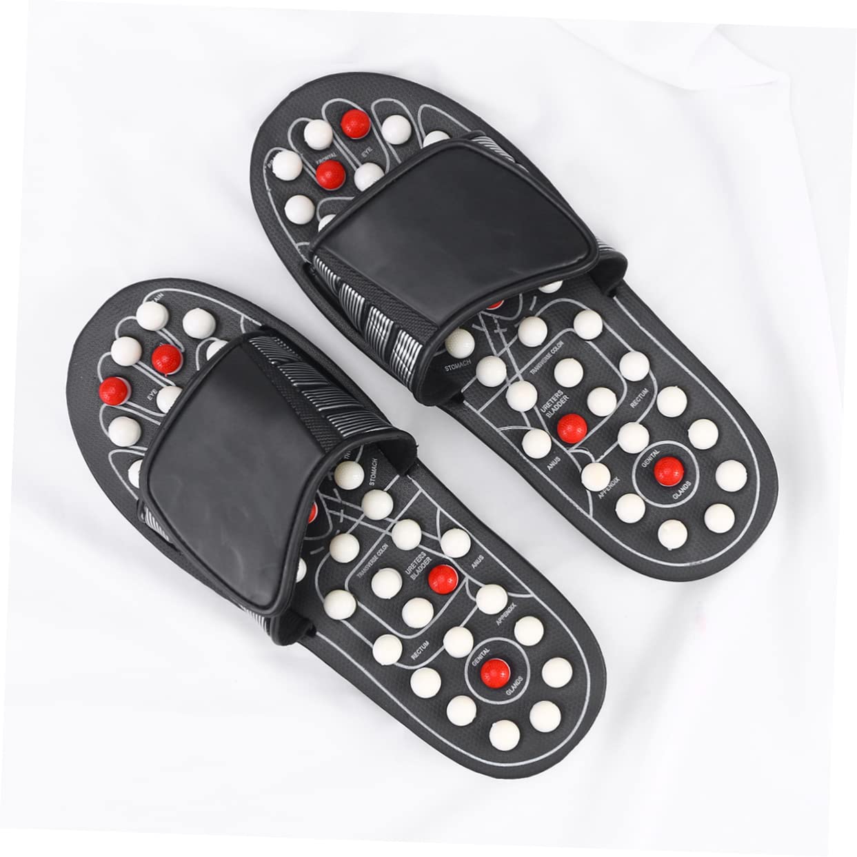 KOMBIUDA 1 Paar Therapeutische Sandalen Für Fußmassage Akupunktur Hausschuhe Für Plantarfasziitis Männer Und Frauen Mit Tai Chi Gossip Black Dot