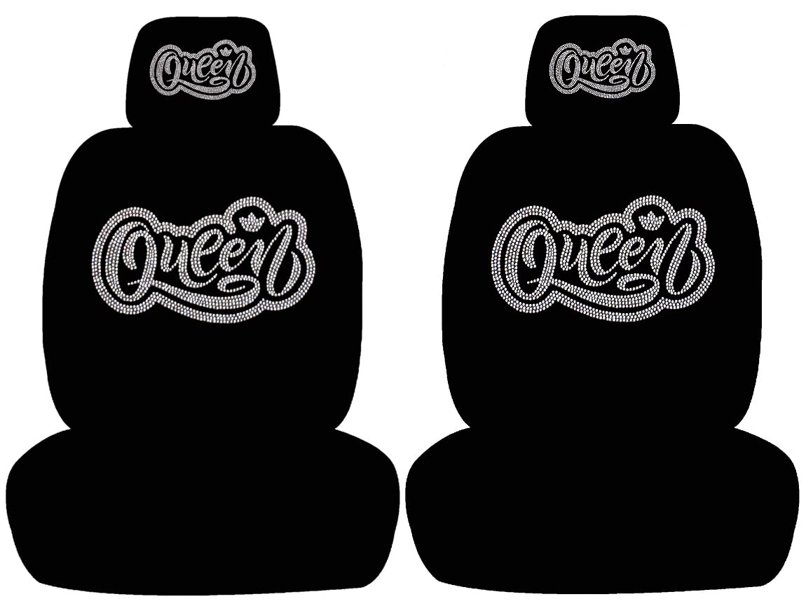 ALLBrand Car SUV Truck Crystal Bling Rhinestone Studded Low Back Front Bucket Seat Cover with Separate Headrest Cover (Queen SilverBlack) (KAE-LOW BACK-BLACK)