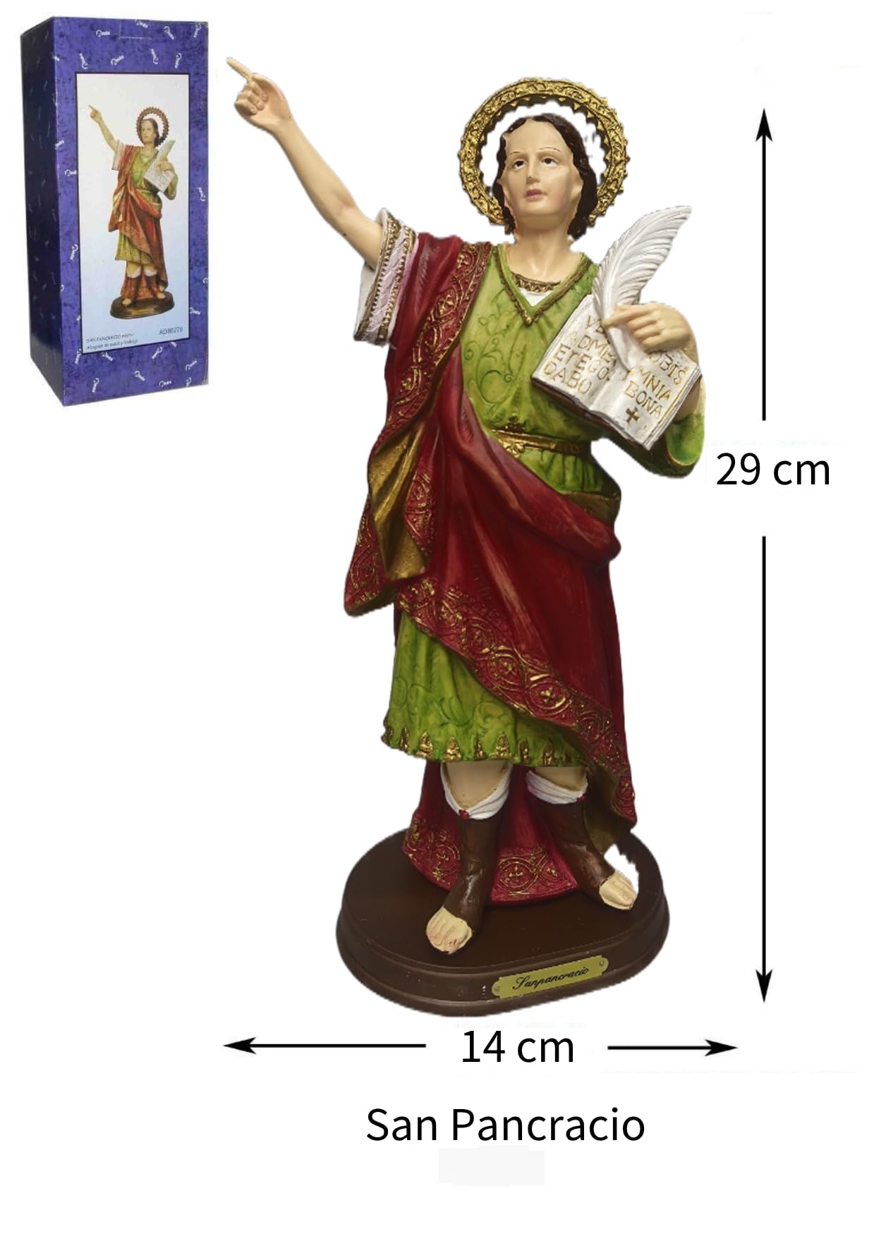Figura de San Pancracio Resina Pintada a Mano 29 30 32cm Decoración Religiosa Hogar