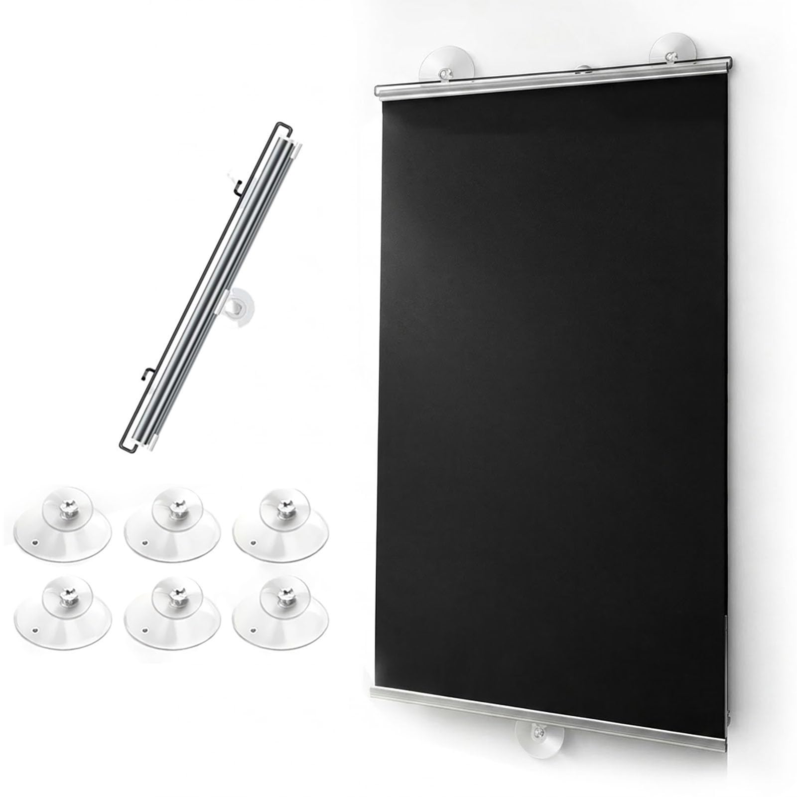 Portable Blackout Roller Shades with Suction Cups, No Drill Temporary Window Blinds, Thermal Insulated Stick On Privacy Sun Shade for Home & Roof Window(55W x 140H cm (22" x 55"))