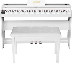 Best LAGRIMA Digital Piano with Bench, 88 Key Electric Piano for Beginner/Adults with Padded Piano Bench+Music Stand+Power Adapter+3-Pedal Board+Instruction Book+Headphone Jack, White Review 