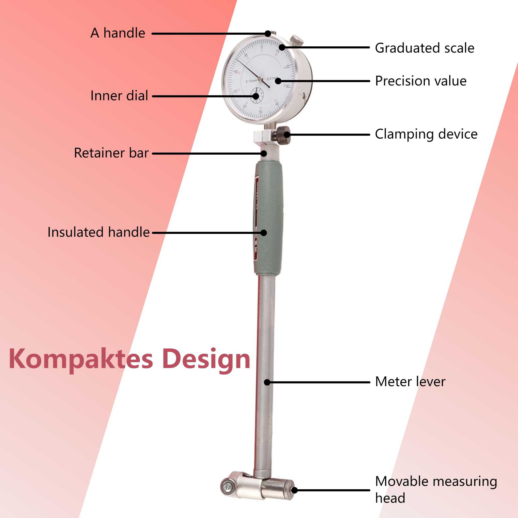 50 – 160 mm di diametro micron, set di strumenti di misurazione del motore, calibro del foro + misuratore per misurazione della profondità dei cilindri del motore, dimensioni interne di officine