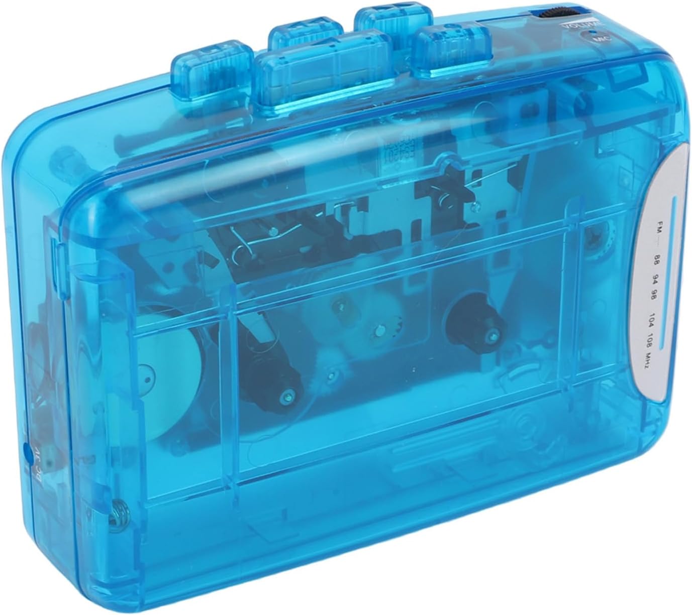 Pomya Cassette Player Portable Recorder, Retro Transparent Tape Player with Built in FM Radio and Microphone, 3.5mm Headphone Jack for Music Playback and Voice Recording (Transparent Blue)