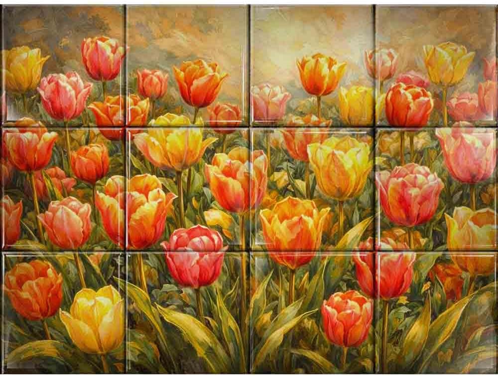 Floral Ceramic Tile Mural – Floral Sublimation Tile Art | Glossy Photo Tiles for Home Decor & Gifts | Design - H01, 4.25" Tiles, 12-PCS (4X3)