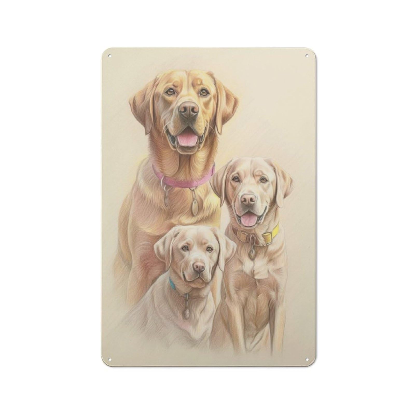 Junmoney Labrador Family Sketch Rustic Tin Sign 30X20cm Featuring For Bar Or Restaurant, A Housewarming Gift For Bar Decor Enthusiasts