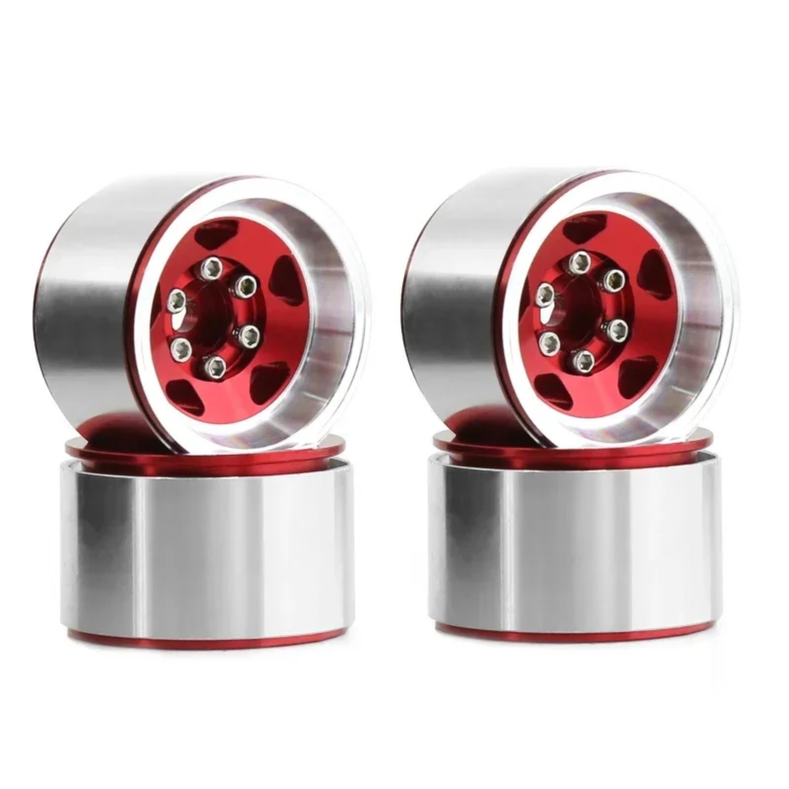 RC Beadlock Cerchi Ruota Per Axial Per SCX24 AX24 Per TRX4M 1/18 Cerchio Beadlock Da 1,0" Mozzo In Acciaio Stampato A Piatto Profondo Parti Aggiornamento Auto Cingolate RC(Red)
