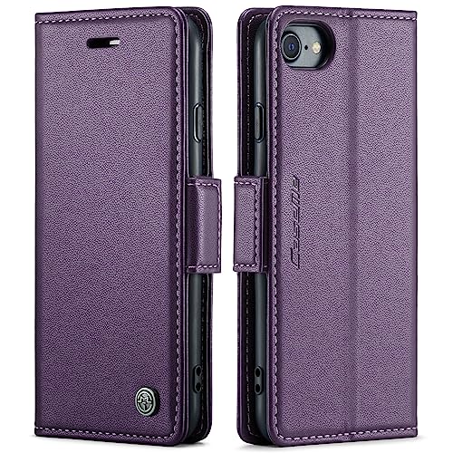 Pochette cuir premium iPhone SE violette étui rabat magnétique
