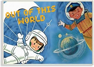 Stupell Industries Out of This Word Space Astronaut Cartoon Kids Nursery, Design by Artist The Saturday Evening Post Wall Art, 10 x 15, Wood Plaque