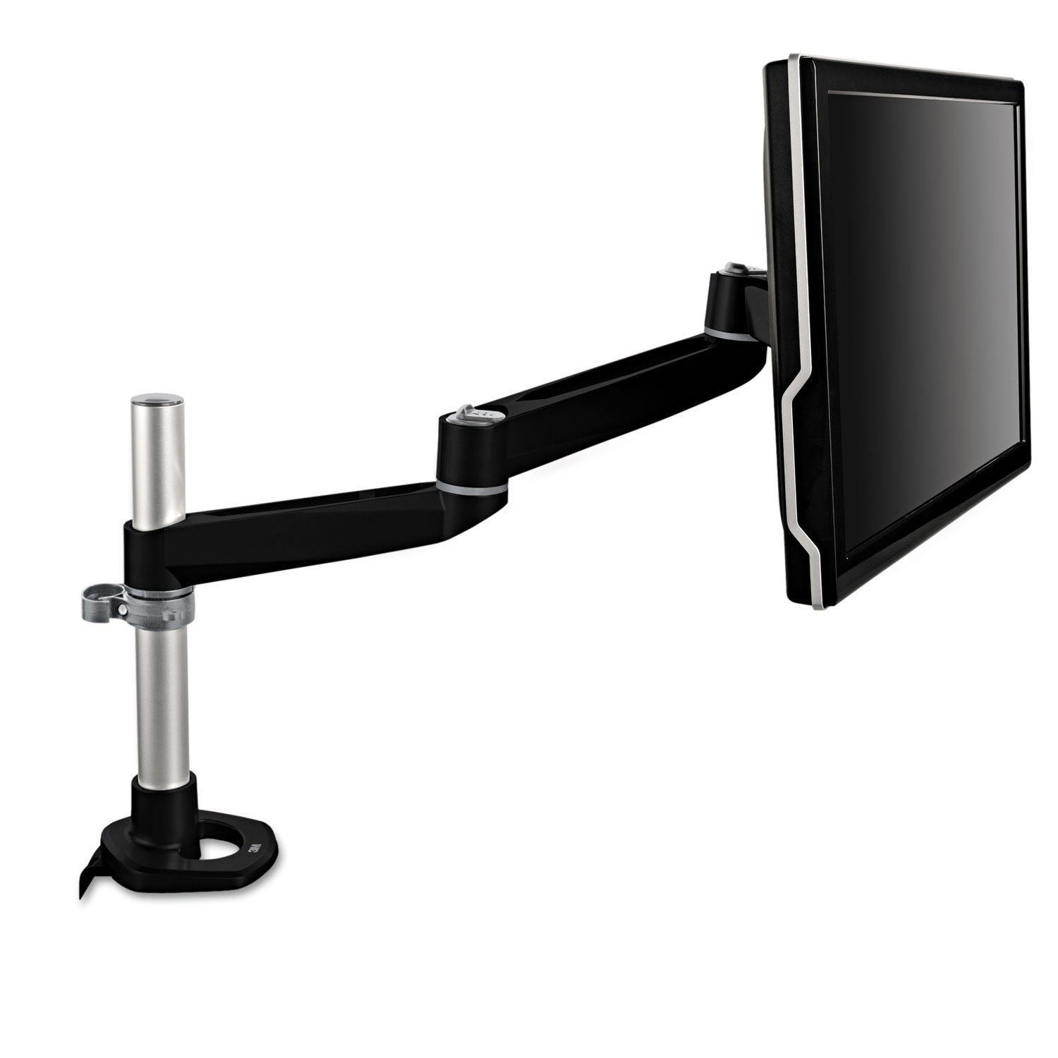 3M Single Monitor Mount, Adjustable Monitor Arm, for Monitors Up to 30lbs, Clamp or Grommet Mounting