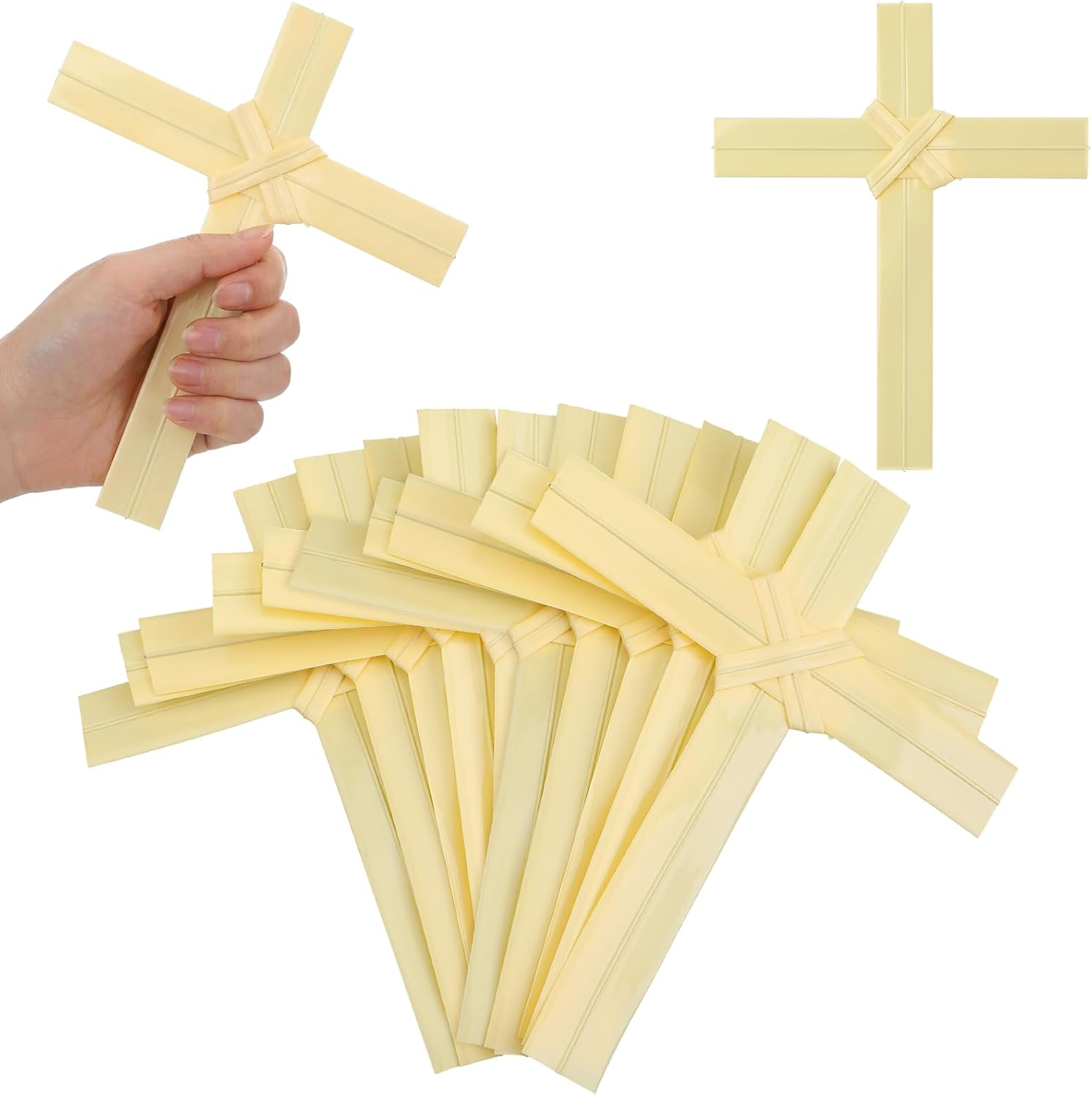 50 Pcs 7" 5" Palm Sunday Crosses Plastic Palms Leaves Branches Crafts Easter Holy Week Lent Religious Christian Palmleaf Cross to Hold in Your Hand Sunday School Church Palmleaf Wall Cross Decor