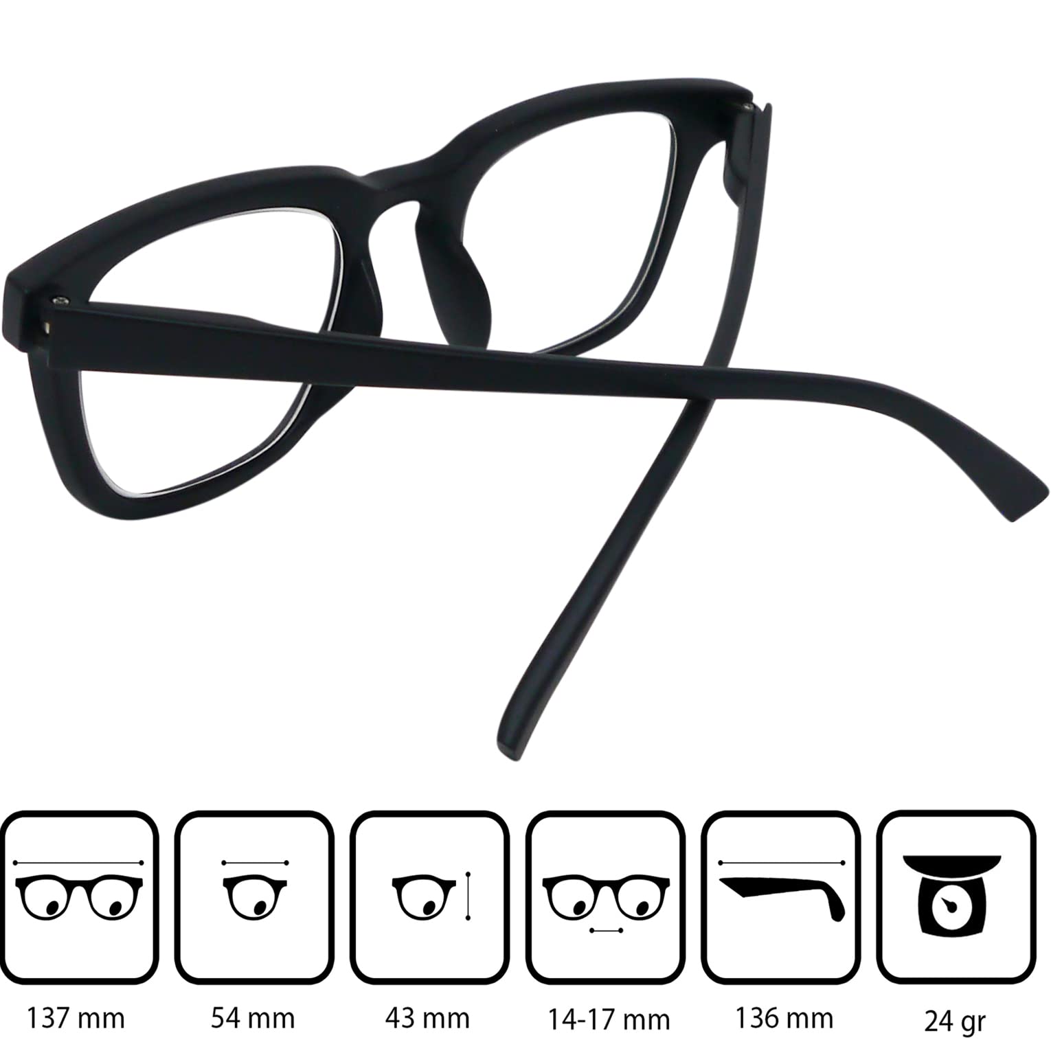 Mini Brille, Nerd Blue Light Blocking Reading Glasses with Rectangle Lens, FREE Case, Plastic Frame (Black) - Image 4