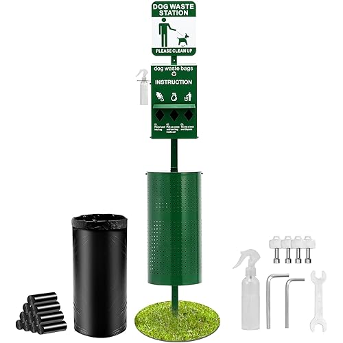 VEVOR Dog Waste Station with Hand Wash Bottle, 11.5 Gallons Pet Waste Bin with 50 Can Liners, Bag Dispenser & 600 Waste Bags, Outdoor Dog Waste Disposal System for Backyard