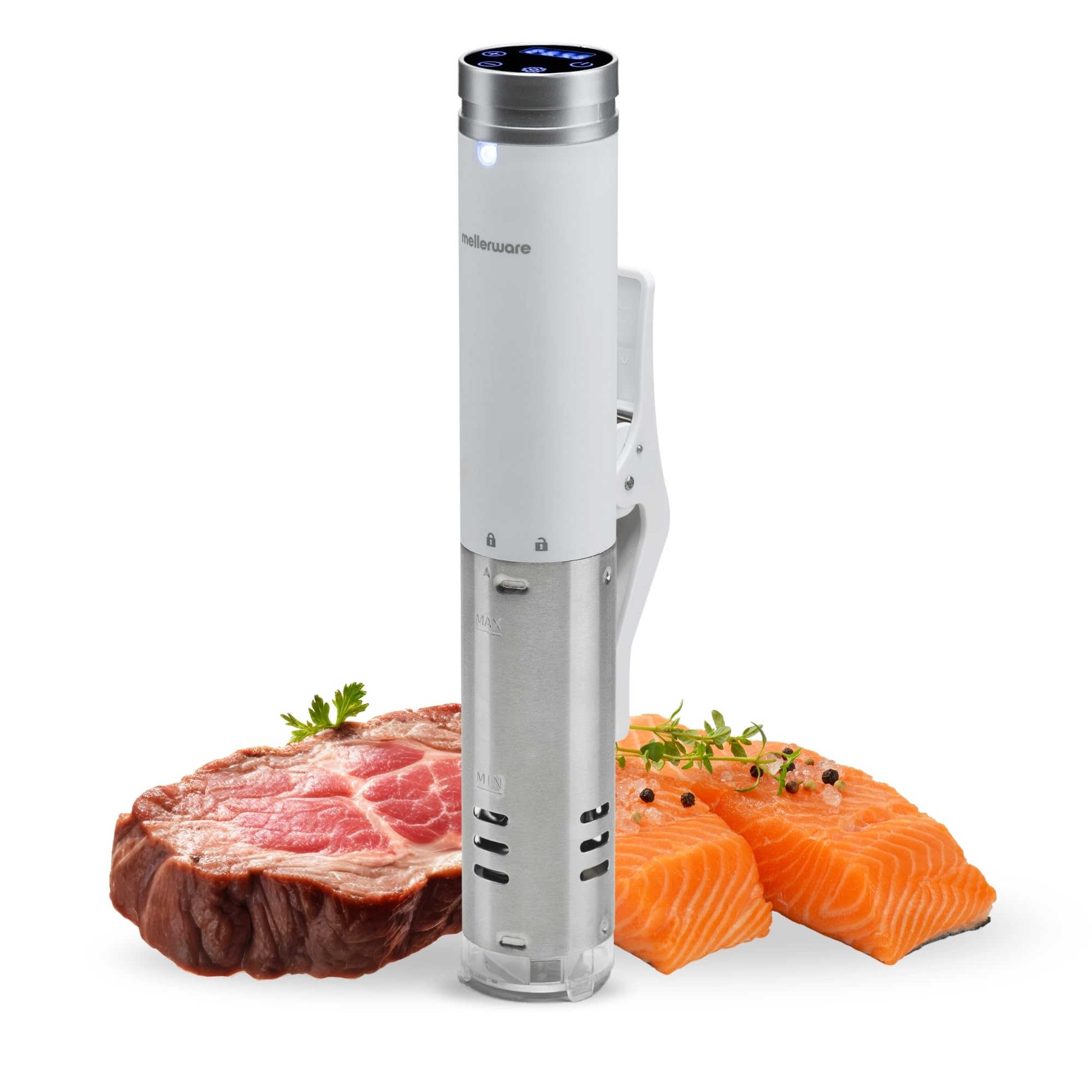 Mellerware - Sous Vide Roner Cheffy! 1000 W | Cocina Baja Temperatura al vacio | Pantalla digital | Temperatura hasta 90ºC | Temporizador | Maquina profesional en Acero Inoxidable | Blanco