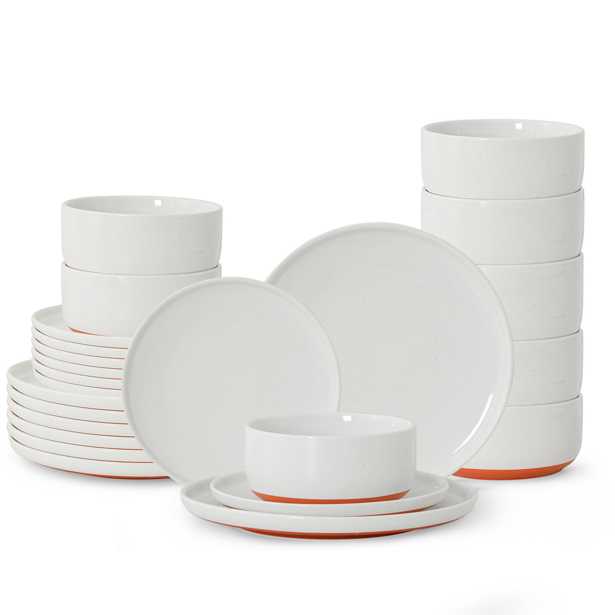 24 Piece Dinnerware Set, Dish Set for 8, Stardust Glaze White