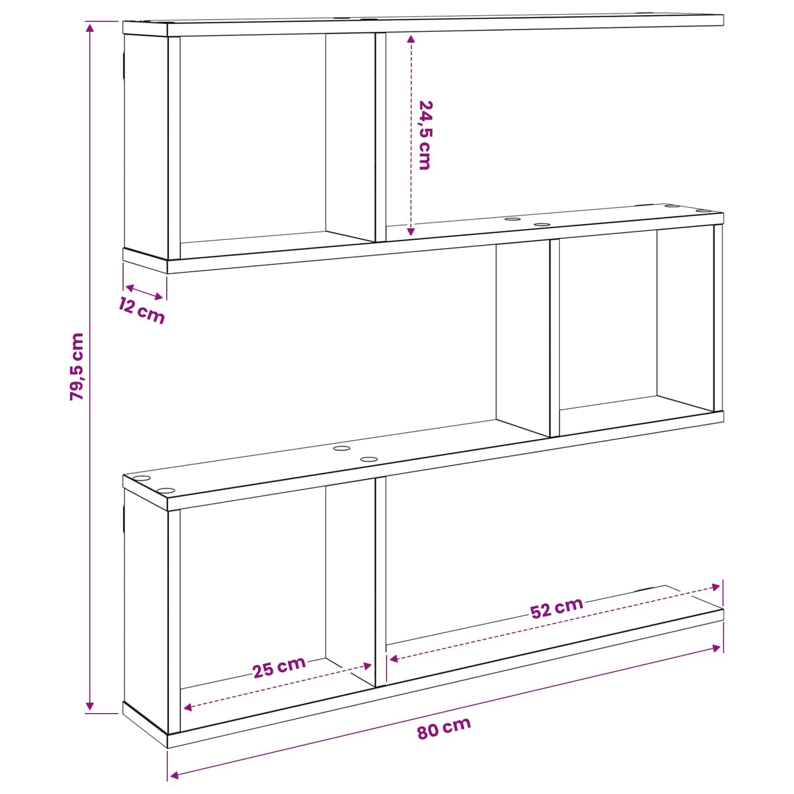 Étagère murale en bois gris sonoma 80 x 12 x 79,5 cm avec 6 compartiments - Étagère murale peu encombrante pour salon, chambre à coucher, bureau, étagère suspendue polyvalente pour ranger des