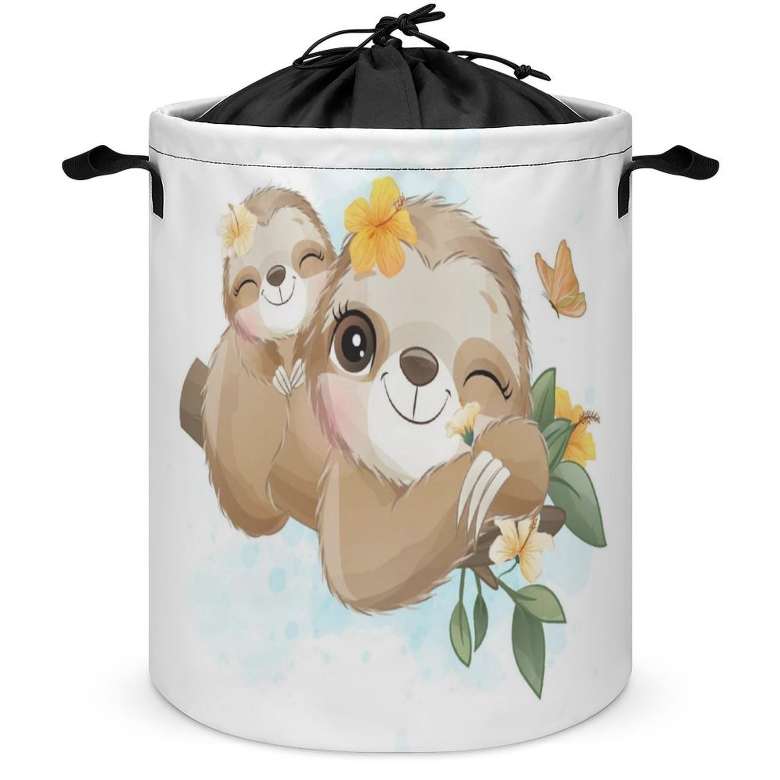 Qjjinxior Drawstring Laundry Hamper, Adorable Little Sloth Laundry Basket, Washing Basket with Handle