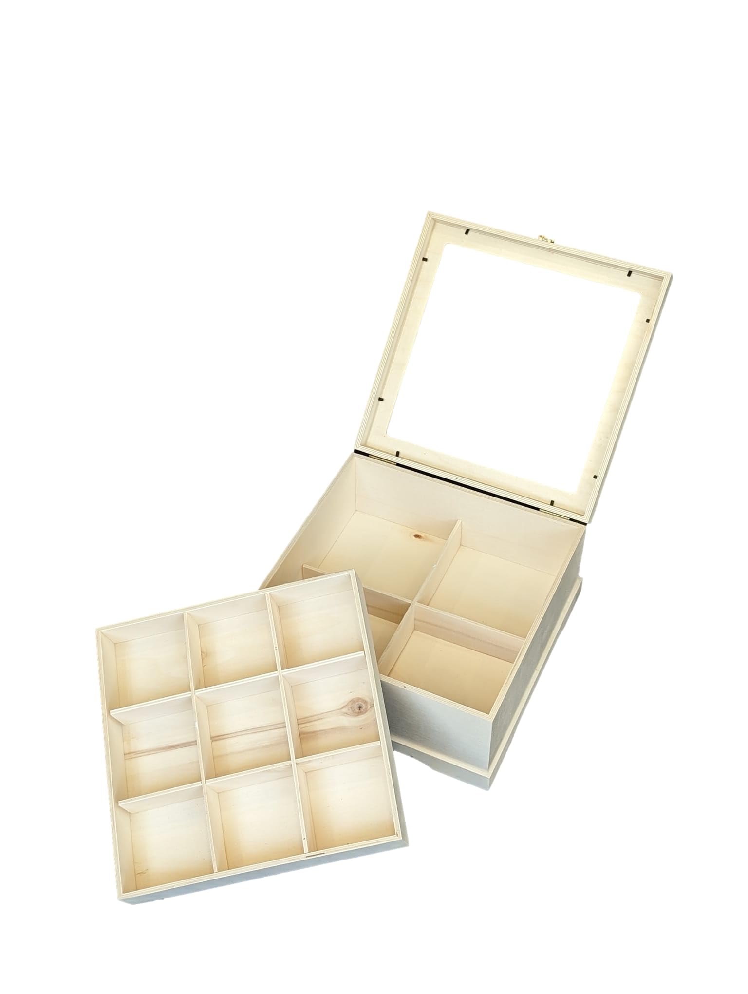 Caja Colecciones. Para corbatas, cinturones, minerales, etc.. En madera de chopo natural. Se puede pintar. Medidas: 34 * 34 * 16 cms.