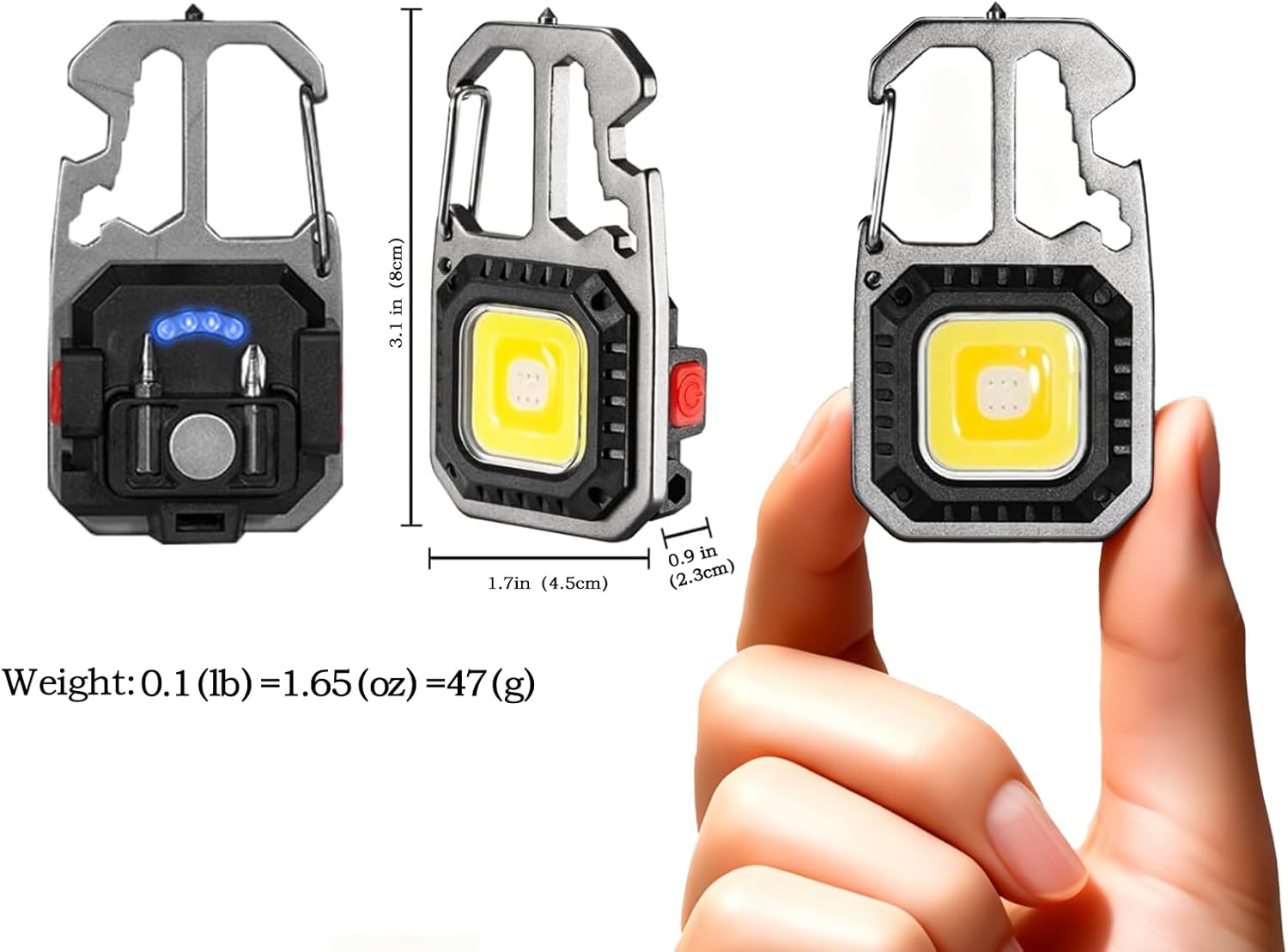 MAKDAK Cob Keychain Work Light - 2PC EDC Keychain Flashlight Rechargeable, Super Bright Flashlight for Car Repair, Emergency(Silver)
