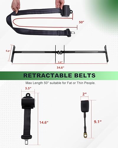 Miniatura 2 de 4 cinturones de seguridad retráctiles para carrito de golf para Club Car DS EZGO TXT Yamaha Max Longitud 50" y 35" x 6.6" Kit de soporte de