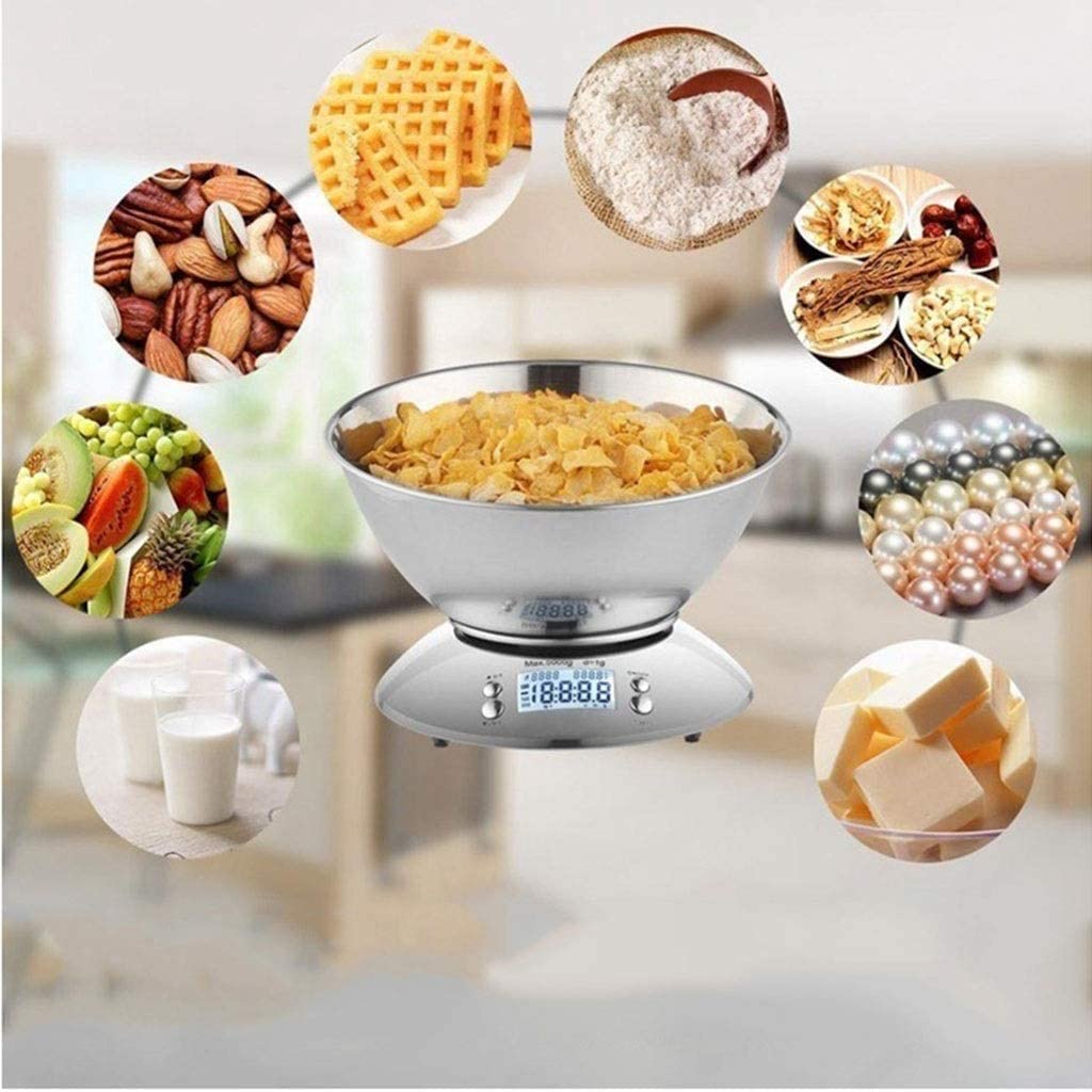 Básculas electrónicas Básculas de Cocina de 11 LB / 5 kg Básculas Digitales de Acero Inoxidable for cocinar Alimentos con tazón for Mezclar Desmontable