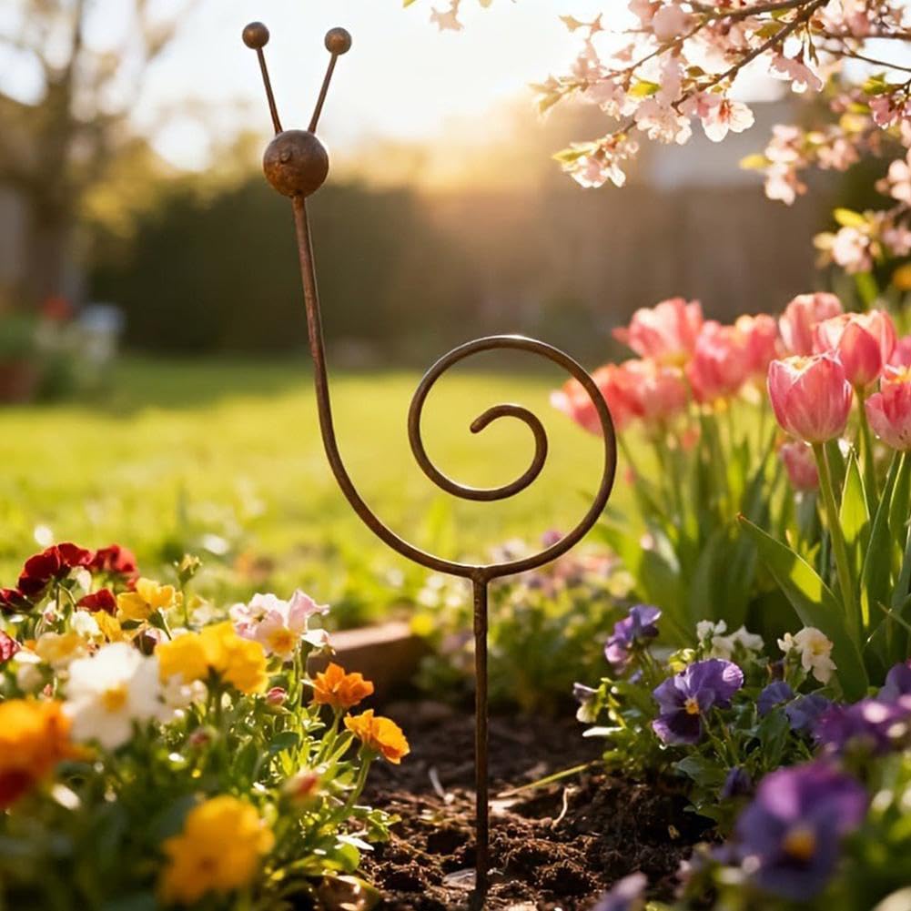Rusty Metal Snail Garden Stake, 23.4 Inch Plant Support Stakes, Yard Art Sculpture, Outdoor Lawn Ornament for Patio, Porch, Backyard Decor, Large Metal Snail Statue for Garden Bed and Pathway