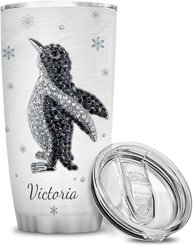 Wassmin Vaso personalizado de pingüino con tapa, 20 onzas, 30 onzas, pingüinos, acero inoxidable, doble pared, aislado al vacío, taza de café, taza