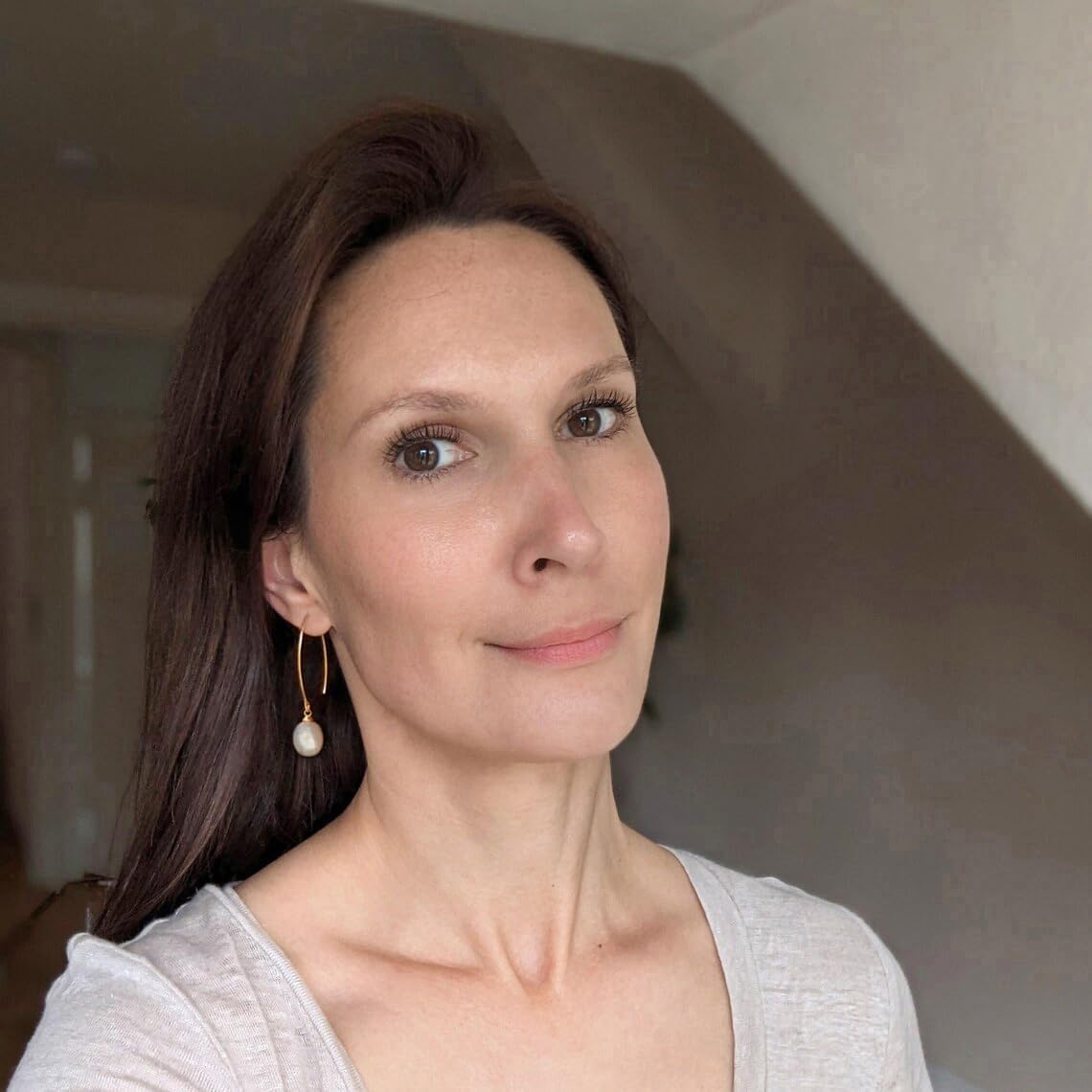 Aobei Pearl Raw Turquoise/Shell Pearl Drop Dangle Earrings 18K Gold Plated Long Hook Wire Threader Earrings for Women Bohemian Ear Jewelry Gift for Her - Image 6