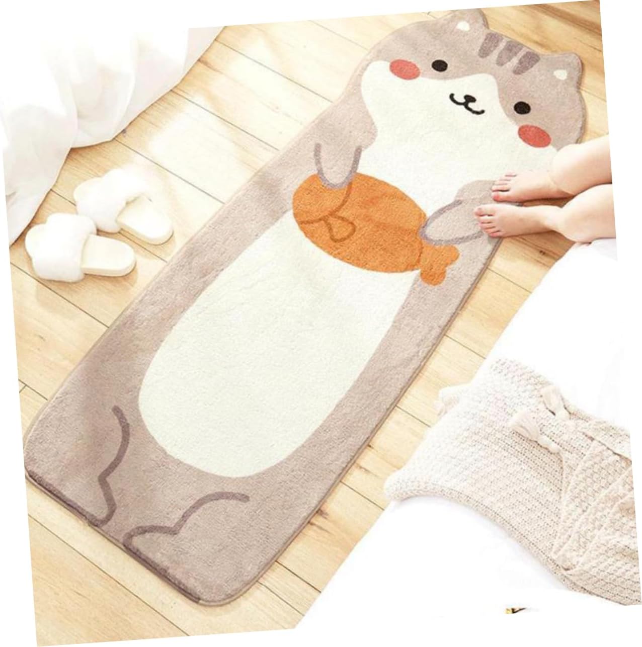Cat Shaped Door Rug Lambswool Floor Mat Anti-Skid Water Absorbent Decorative Comfortable Light Grey