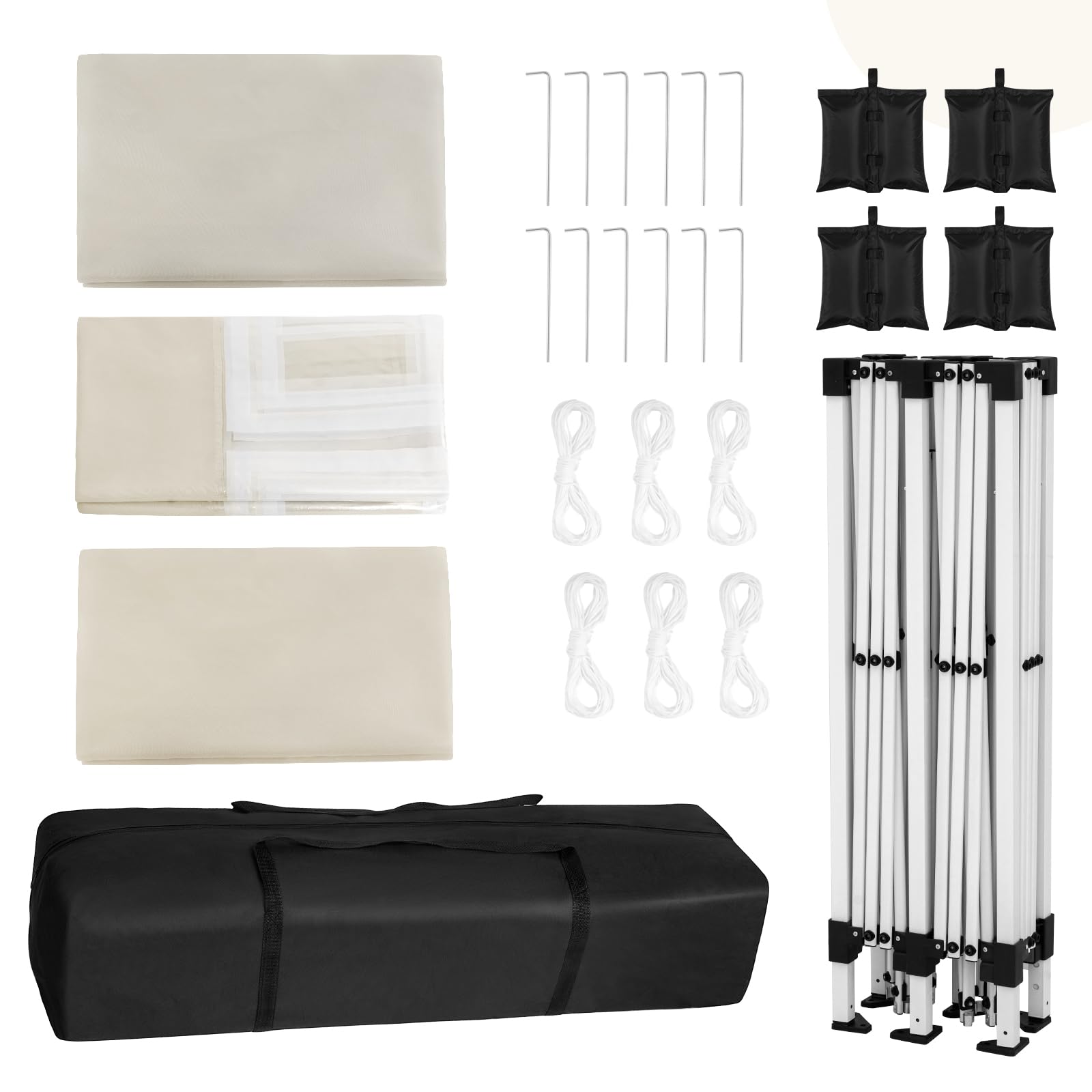 WOLTU Tonnelle de Jardin, Pergola, Barnum, Tonnelle Pliante 3x6m avec 6 Parois Latérales et 4 Sacs de Sable, Gazebo, Hauteur Réglable, Imperméable, Protection de UV, avec Sac de Transport Beige