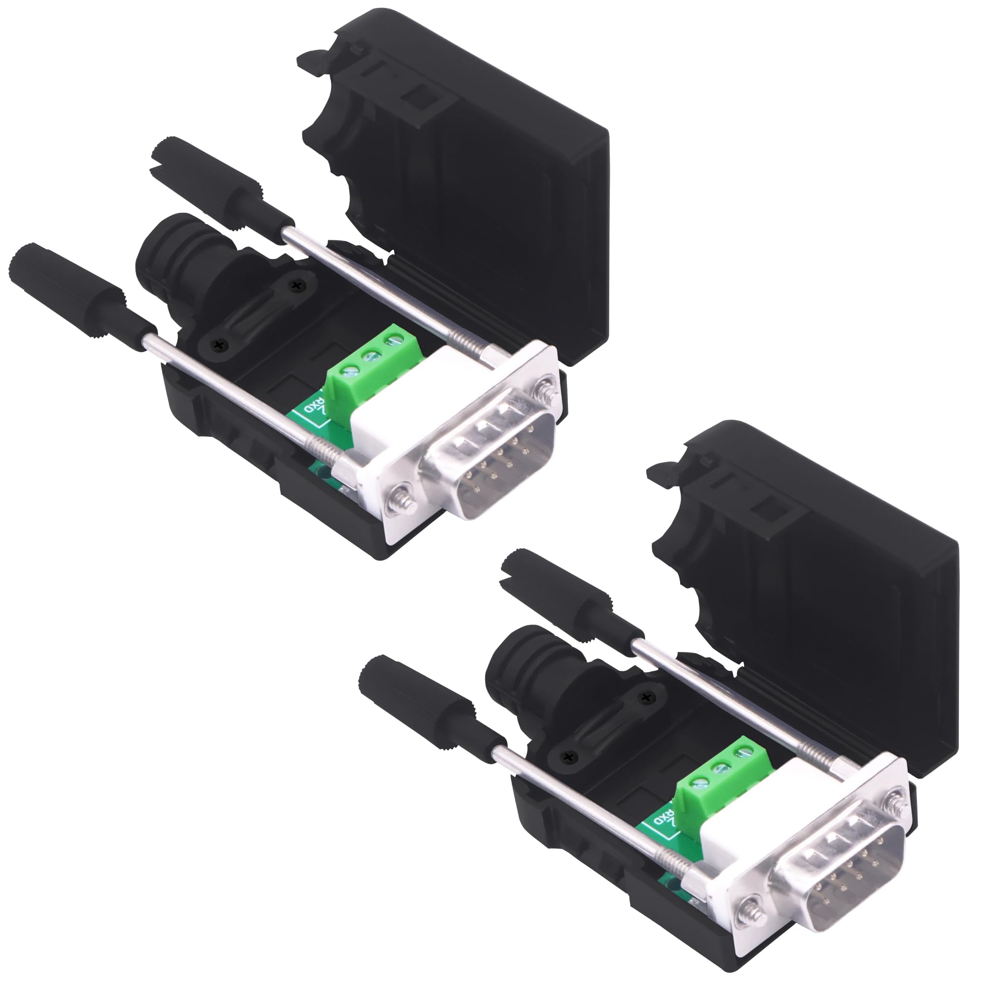 YARCHONN DB9 Solderless Connector Breakout Board RS232 D-SUB 9 Pin Serial to RXD TXD GND 235 Adapter Terminal Block with Case 2 Packs (Male)