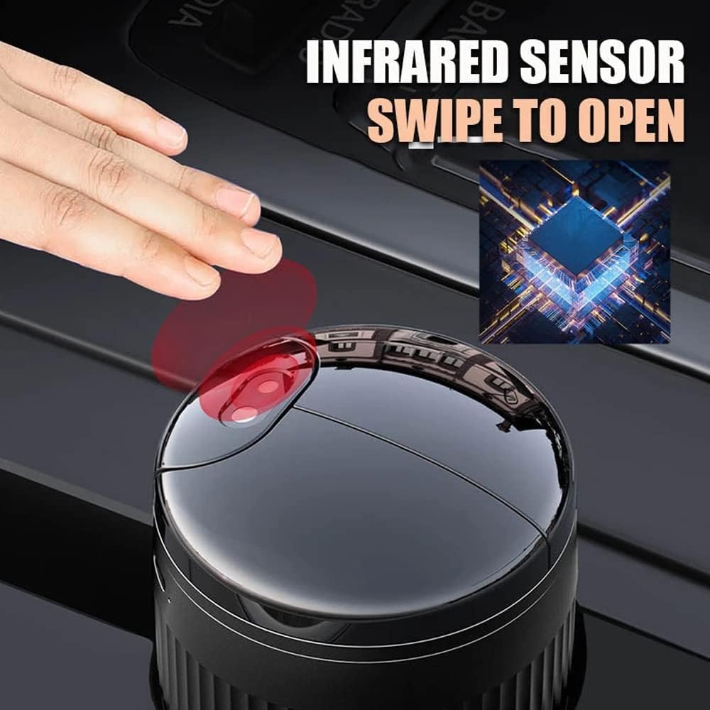 Car Smart Ashtray Automatic Opening Closing Infrared Sensor USB Rechargeable Smokeless Light-Sensitive Mirror Ashtray With Cover,Swipe to Open Ash Tray (Green)