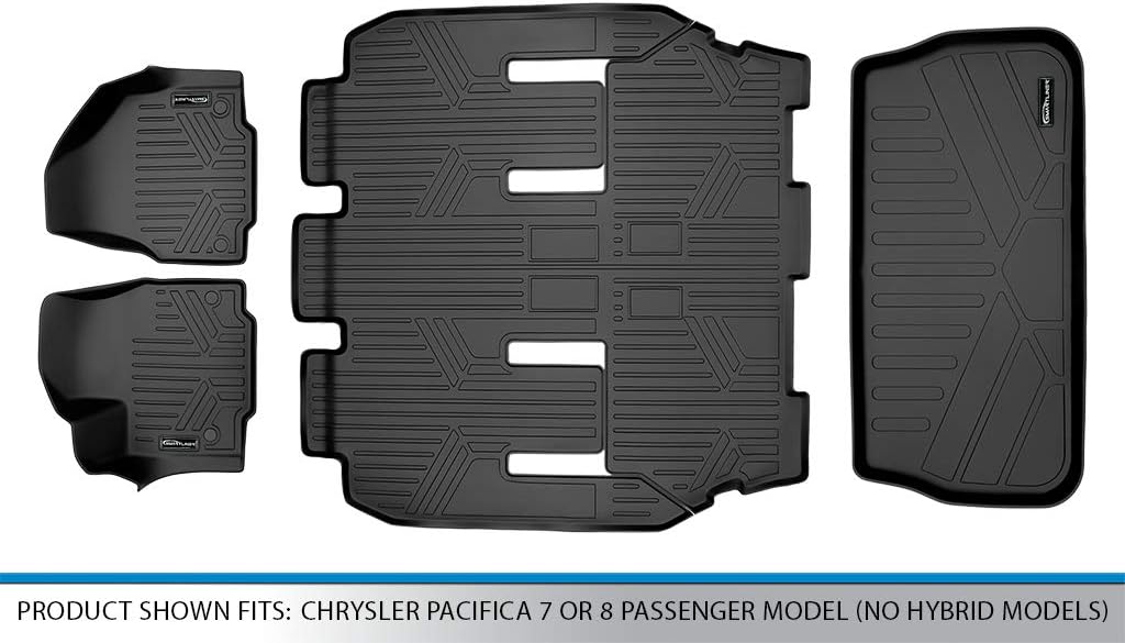 SMARTLINER Floor Mats 3 Rows and Cargo Liner Behind 3rd Row Set Compatible with 2017-2020 Chrysler Pacifica
