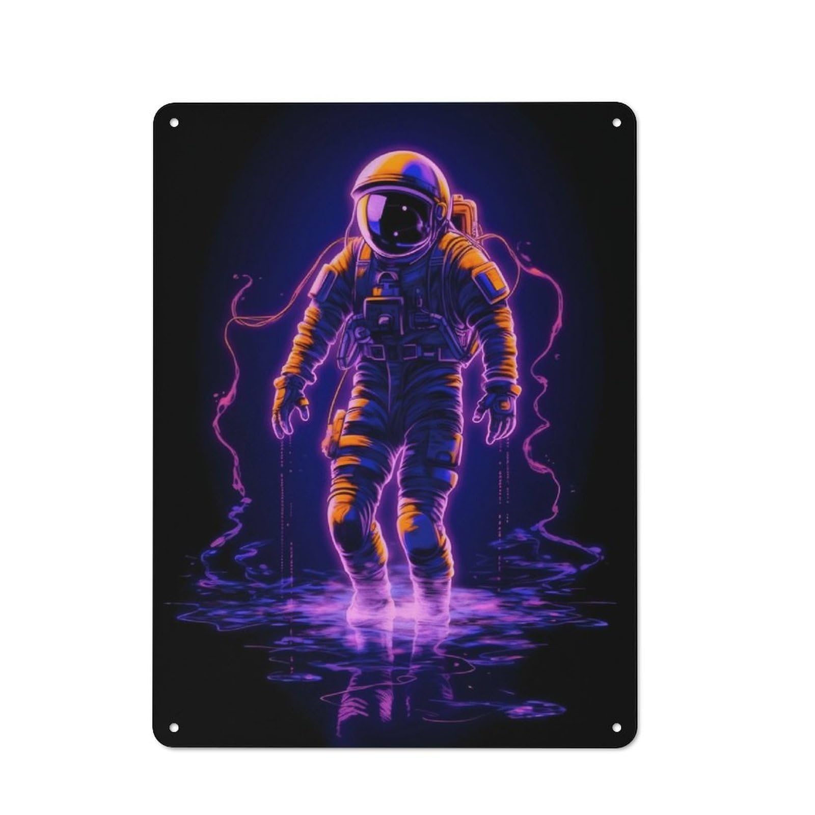 Junmoney Neon Astronaut Rustic Metal Plaque 40X30cm For Guest Room Or Hallway, For Home Interiors, Feature Walls And Decorative Displays
