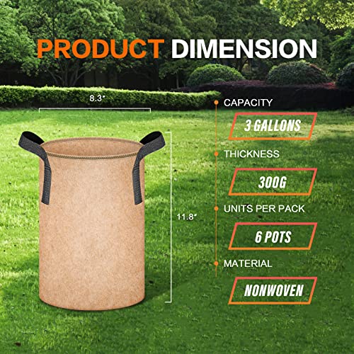 iPower Fabric Containers Aeration with Nylon Handles, for Planting Vegetables Fruits, Flowers, Tan 2022 Version, 3 Gallon - Image 2