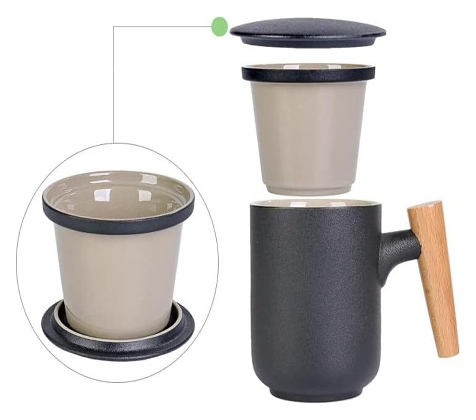 TASSES, Tasse avec Couvercle Tasse à Thé Filtre en Céramique 330ml, Utilisation au Bureau avec Couvercle, Tasse, Tasse de Séparation de Thé Tasse Infuseur à Thé(Malachite Green)