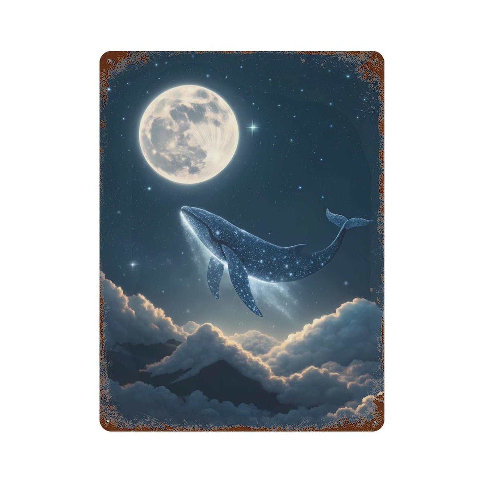 Celestial Whale in Starry Night Sky Retro Metal Sign 15.7"x11.8", for Office, Studio And Wall Decor, Industrial Home Decor