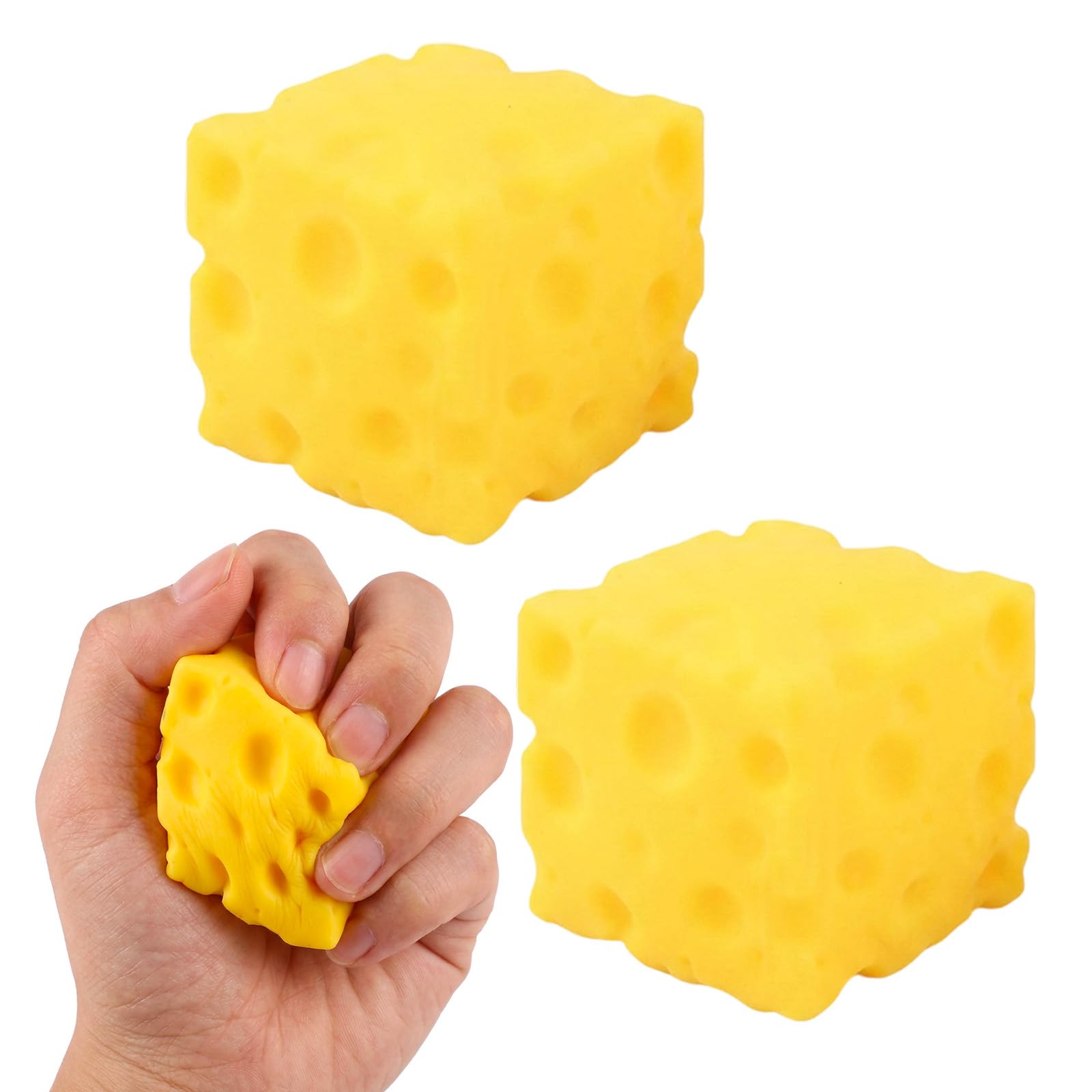 2 Squeeze Cheese Stress Relief Set, Giant Cheese Squishy Sensory Tools for Office and Home Use, 5 cm Soft Squishy Cheese Collection for Desk Decor and Focus Enhancement