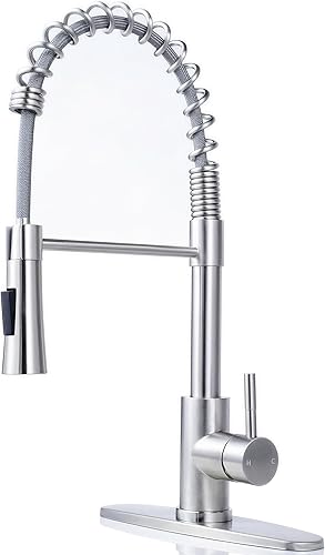 KINGO HOME Grifo de fregadero de cocina con rociador extraíble, grifo de barra de acero inoxidable de níquel cepillado de una sola manija, grifos