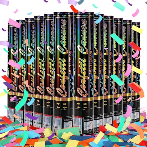 Confetti Cannon 12 Pack 12 Inch Multicolor Confetti Poppers Biodegradable Paper Party Poppers Launcher Up to 20FT for Graduation, Birthday, Wedding, Christmas New Year & Celebrations