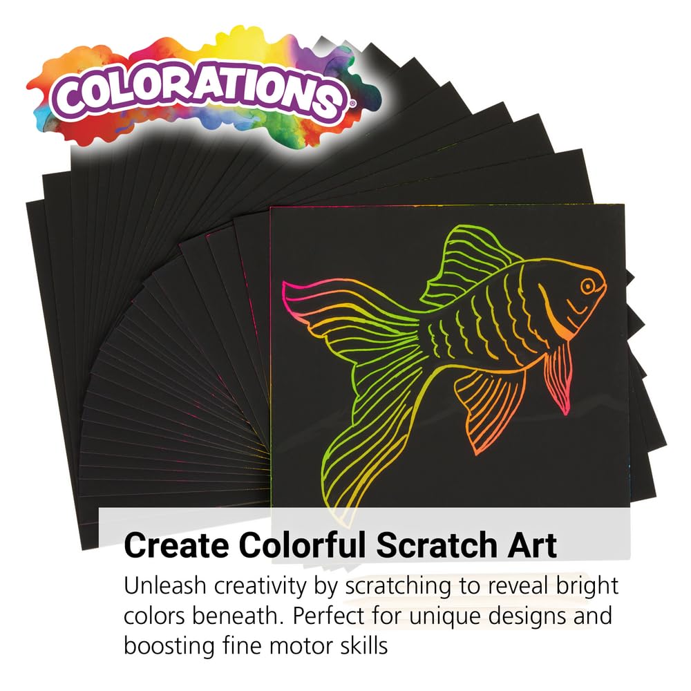Colorations 25 Scratch Art Boards with 5 Sticks