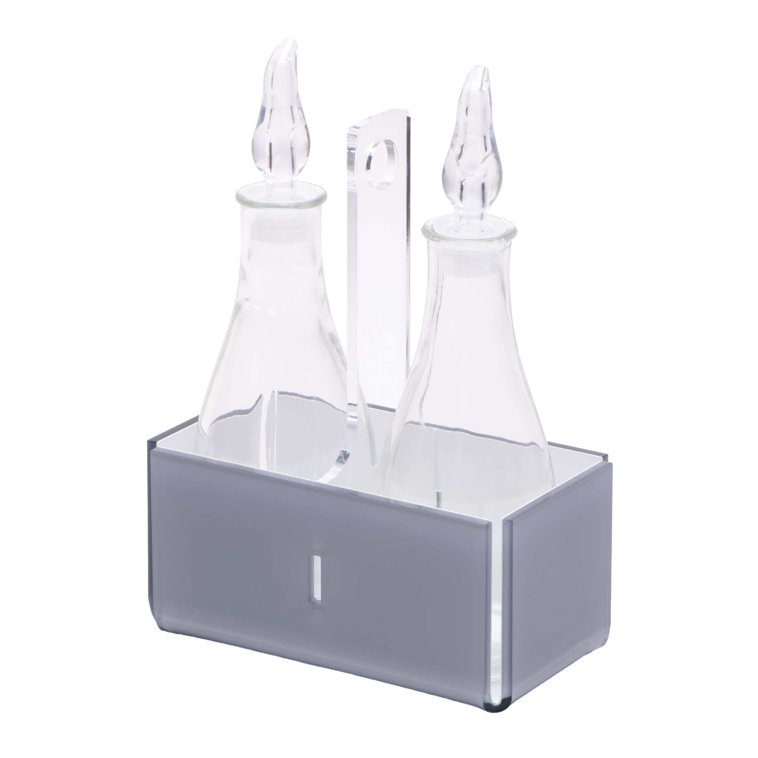 LINEE Recanati Mittelmeerraum für Öl und Essig – Gewürz-Set aus PMMA und Glas 18 x 10 x 23 cm – zeitgenössische Eleganz für den Tisch – Made in Italy (transparent grau/weiß)