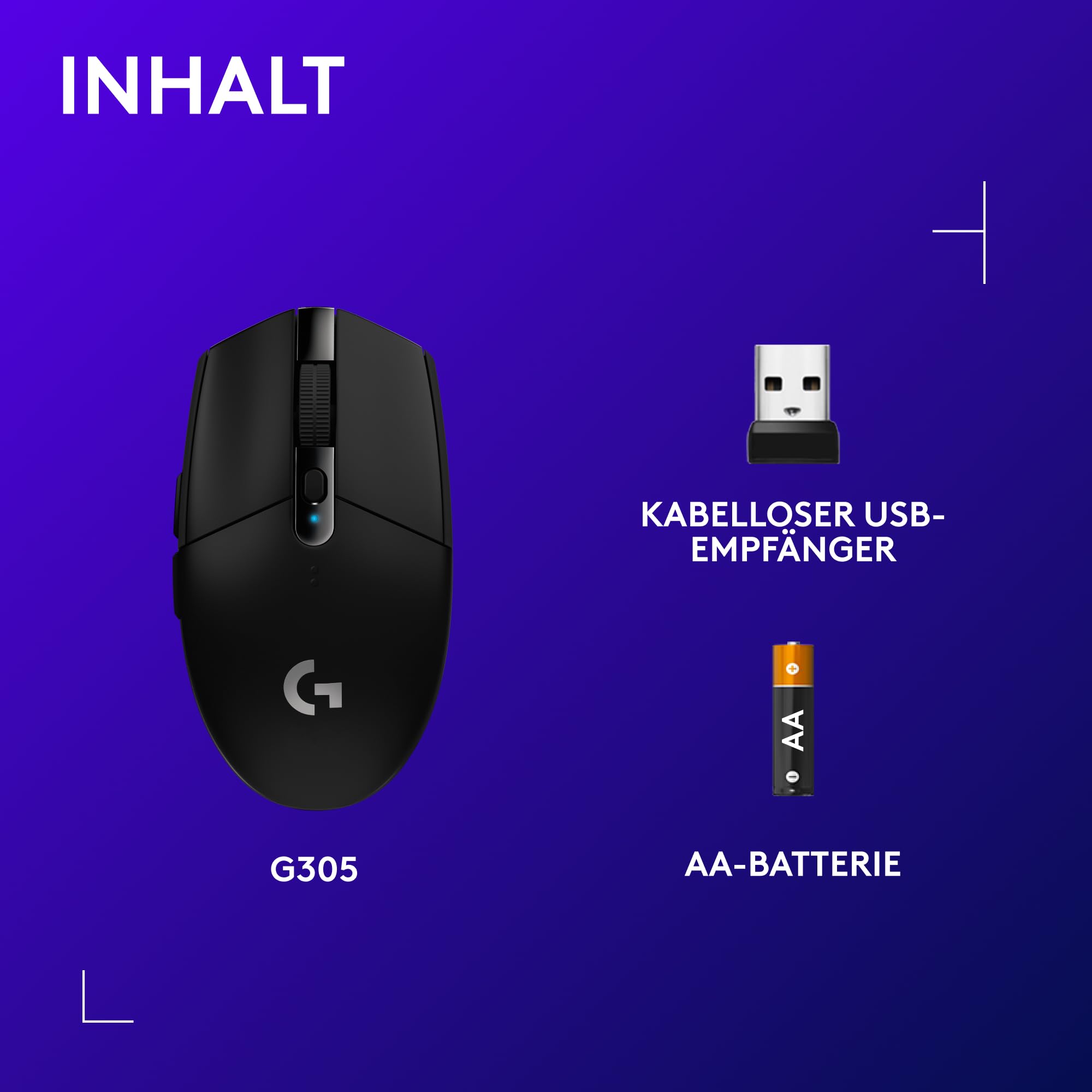 Logitech G G305 LIGHTSPEED kabellose Gaming-Maus HERO 12K DPI Sensor Wireless 6 Tasten 250h Akku Schwarz