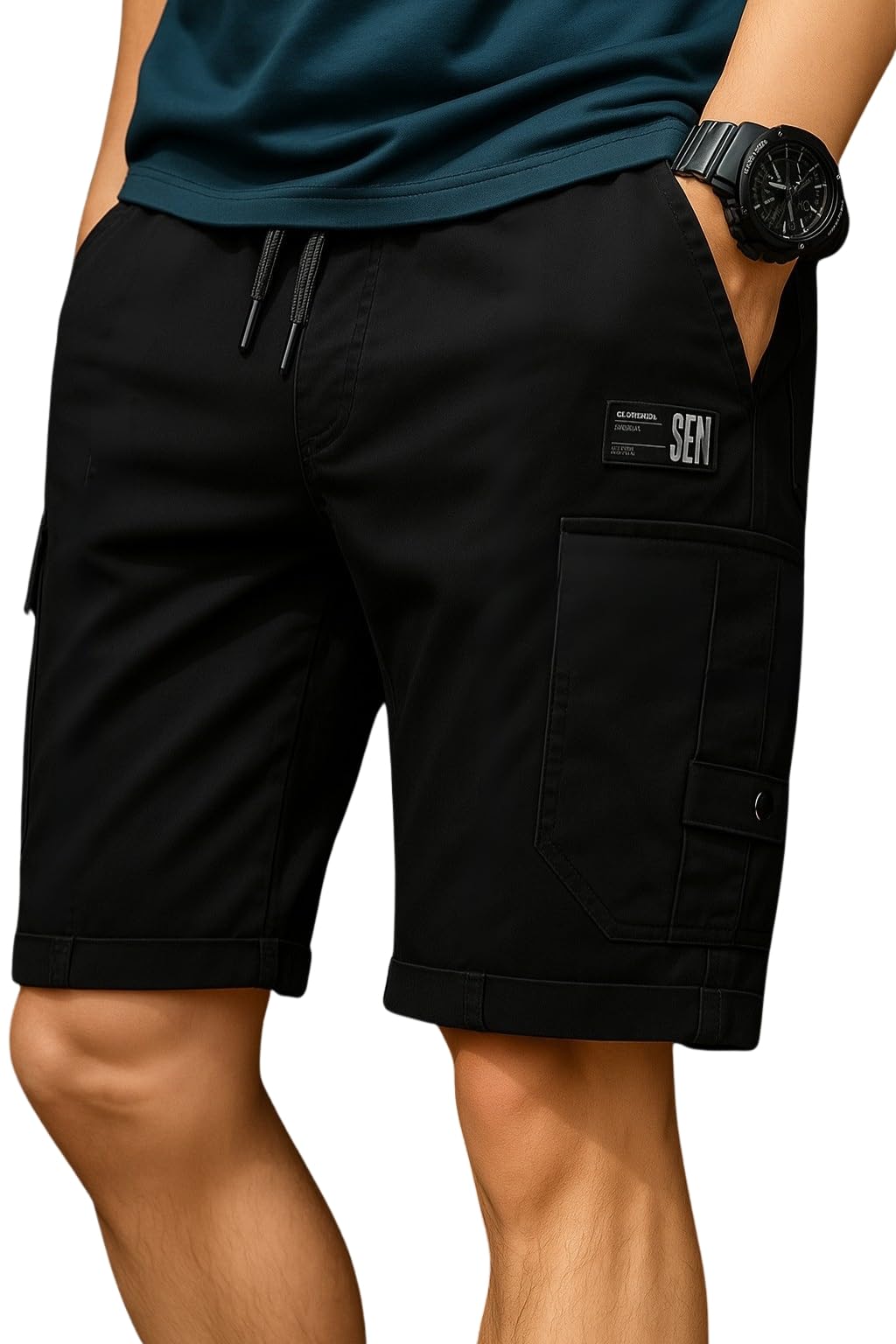 inkkr Men Shorts || Men Shorts Cotton || Men Cargo Shorts Casual Comfort Breathable Knee Length Cotton Shorts-picture-46