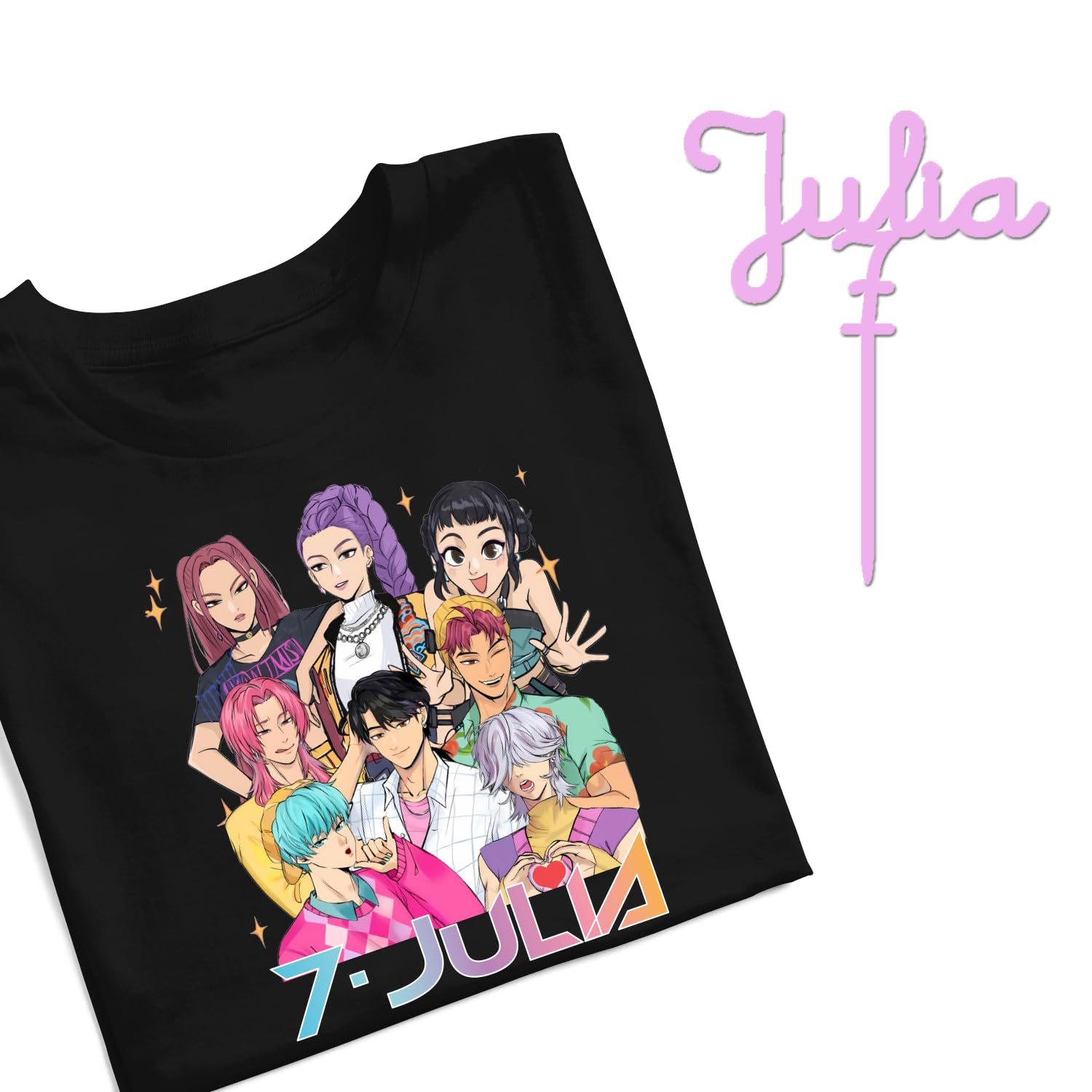 Evyre KPOP Birthday T-Shirt Personalised Name and Age with Topper Anniversary Cake Gift Party Huntrix Sajaboys Boys Girls Unisex Children's Sweatshirt (Star) — view 9