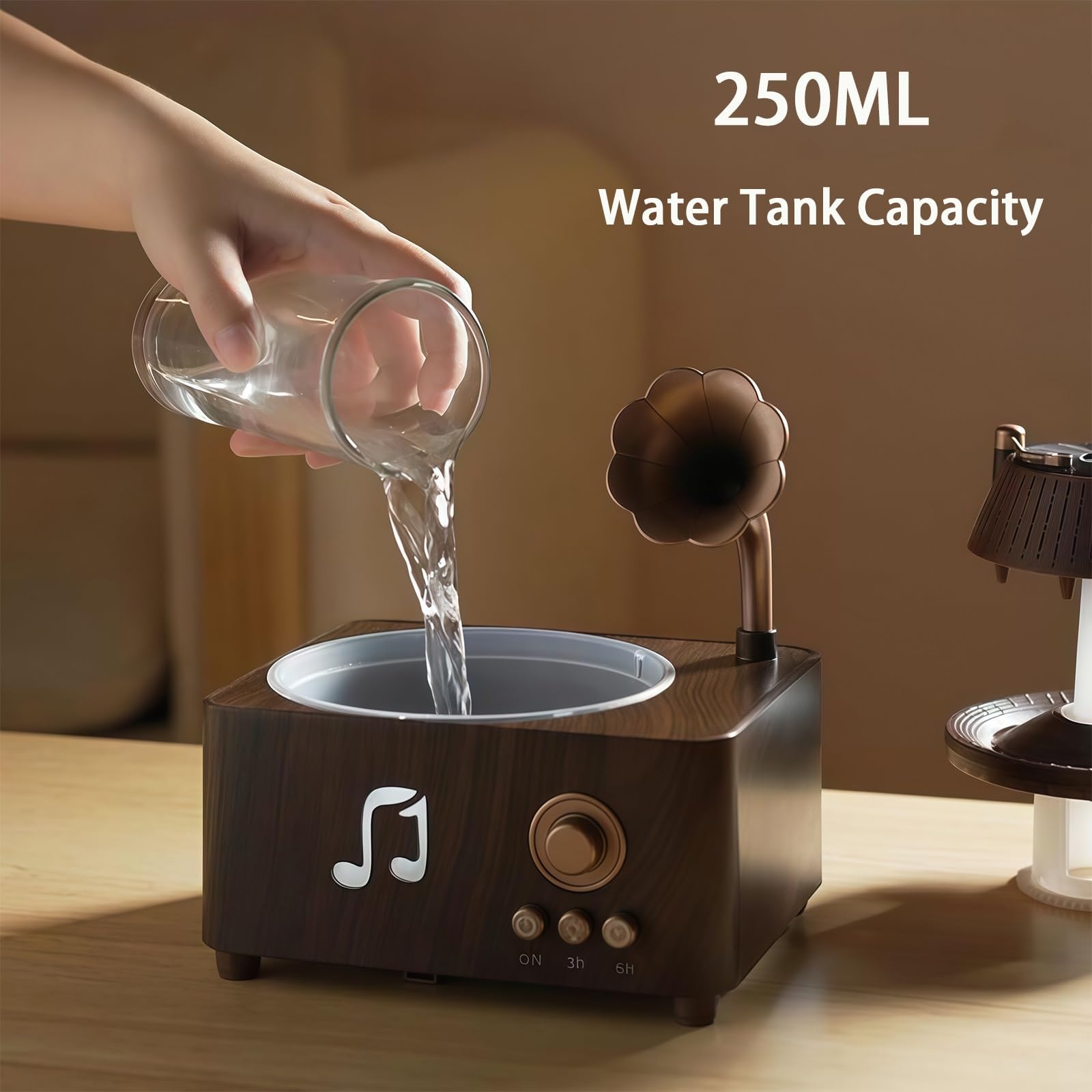 Diffuseur de disques vintage, machine à bruit blanc avec Bluetooth, diffuseur d'huiles essentielles rotatif pour chambre, lumières LED 7 couleurs, grand diffuseur d'humidificateur de 250 ml avec